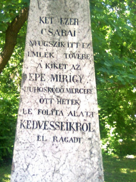 A kolerajárvány emlékoszlopa a Széchenyi ligetben