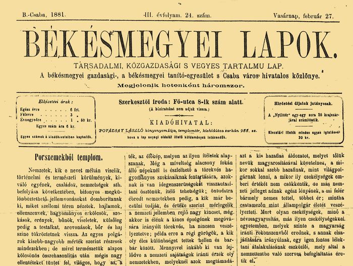 Békésmegyei Lapok (1881. február 27.)